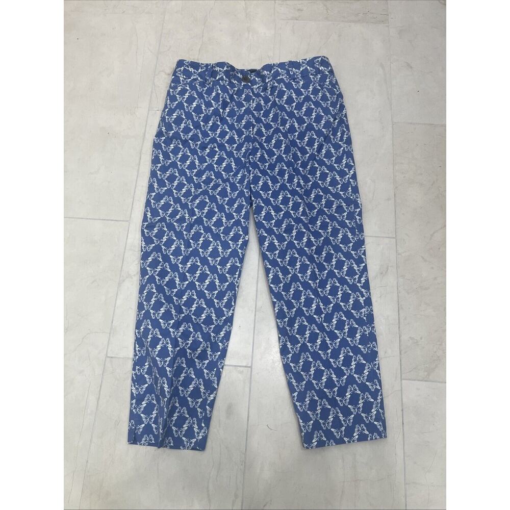 Talbots Size 10 Crop Pants Slacks The Perfect Crop Blue Butterfly Print EUC